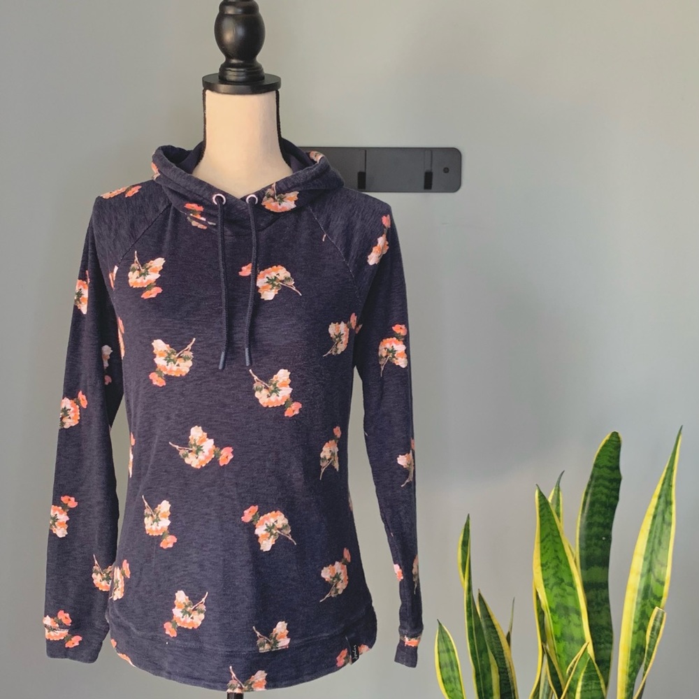 Joules • Navy Posy Floral Print Marlston Hooded Sweatshirt Top • Size 8
